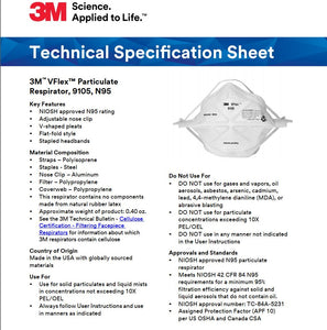 3M 9105/9105S N95 VFlex™ Particulate Respirator Mask - 10/50 Pack (Headband)