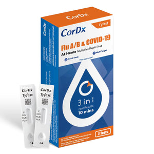 CorDx TyFast Flu A/B & Covid-19 Multiplex Rapid Test, FDA Authorized, 3-in-1 Combo - 1 Test