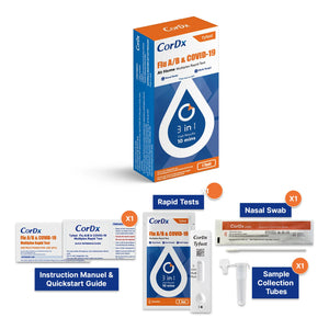 CorDx TyFast Flu A/B & Covid-19 Multiplex Rapid Test, FDA Authorized, 3-in-1 Combo - 1 Test