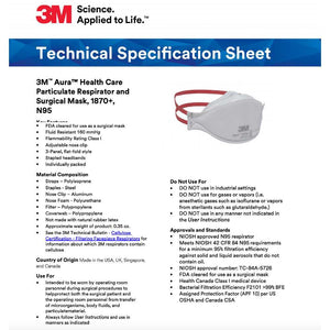 3m aura 1870 surgical mask spec sheet